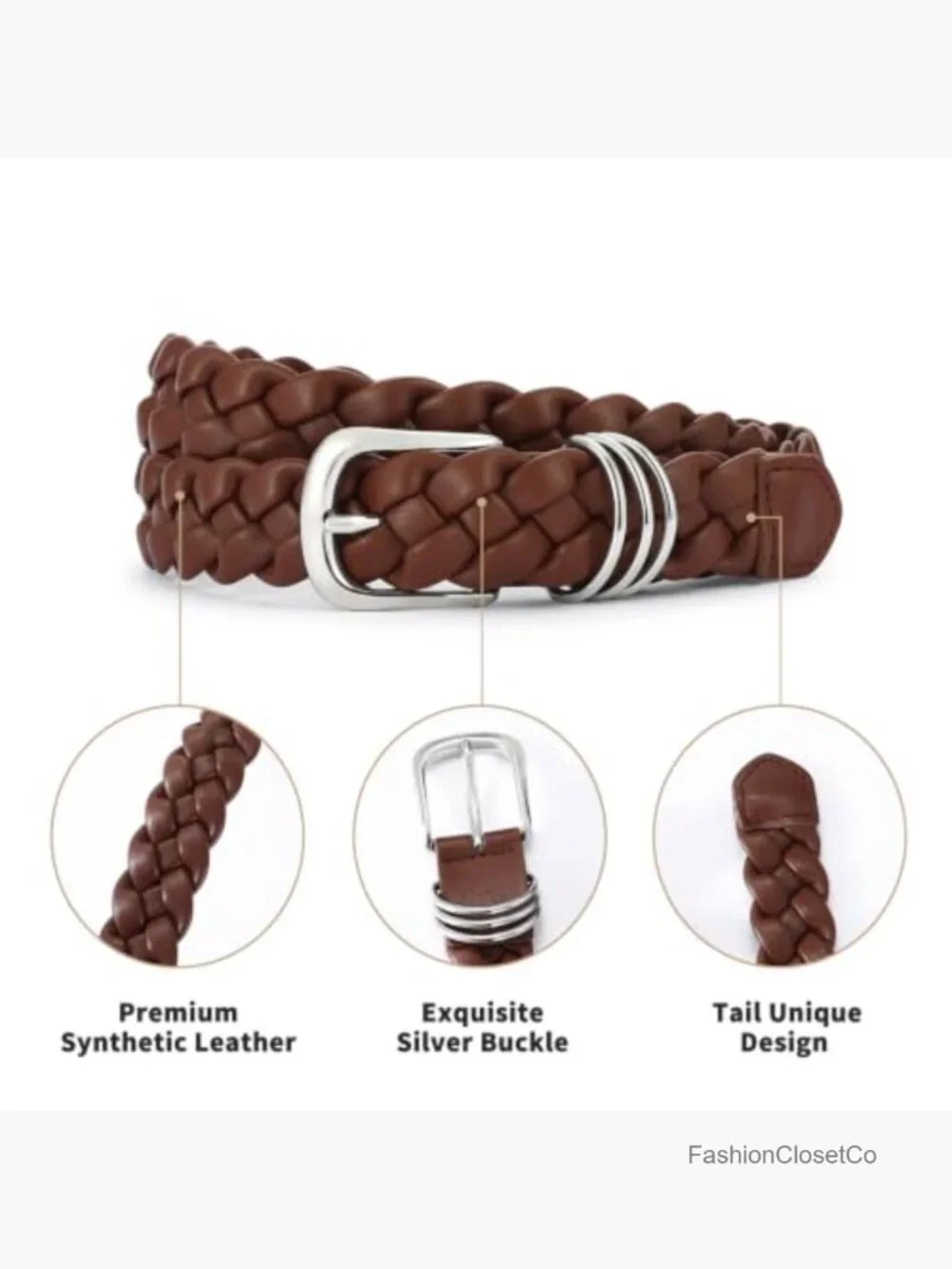 Faux Leather Belt with Gold Buckle Woven Casual Women's Belt for Jeans
